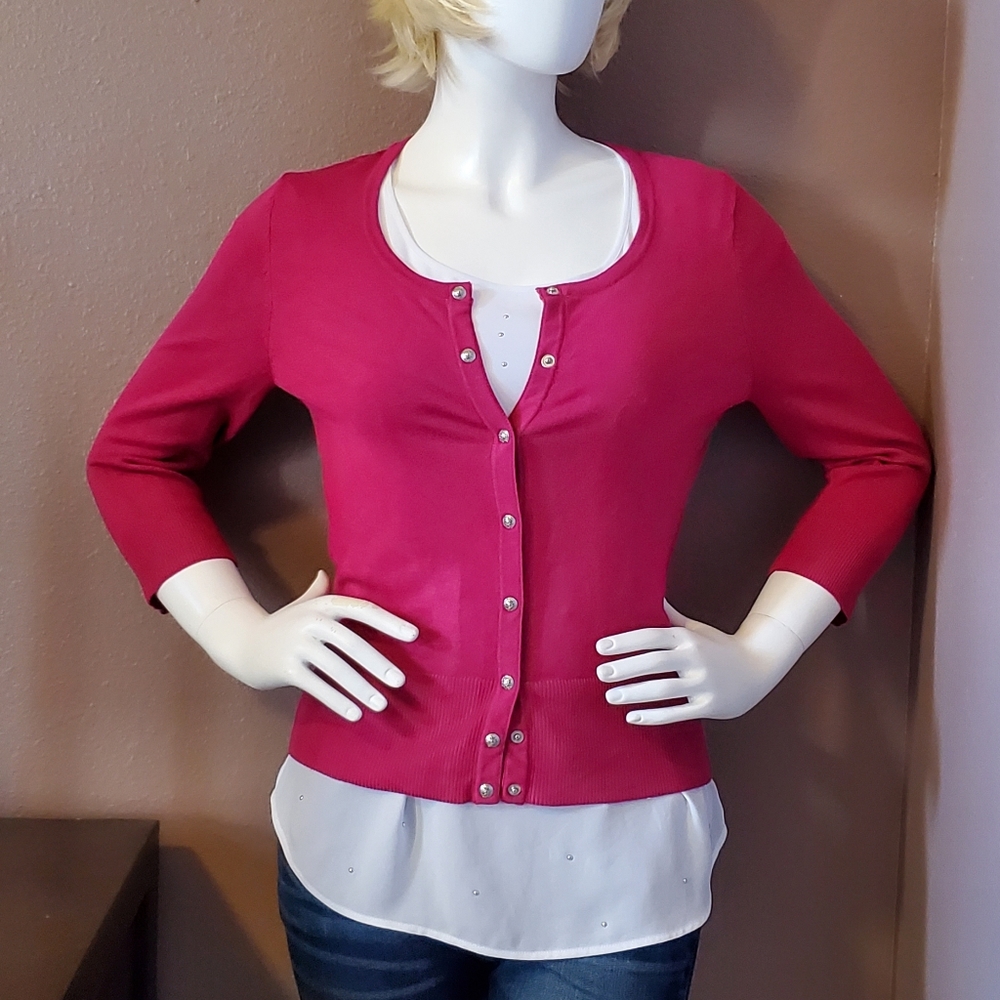 WHITE HOUSE BLACK MARKET berry pink cardigan M